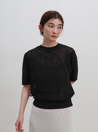 リブ編みシアークルーネックニット