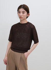 リブ編みシアークルーネックニット