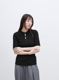 ドロップデザインシアーリブポロニット