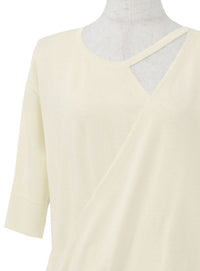【Et】Wrap-Style Half-Sleeve Light Knit
