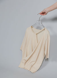 【Et】Wrap-Style Half-Sleeve Light Knit