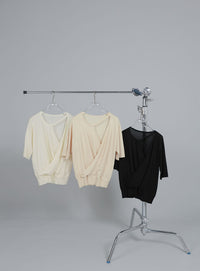 【Et】Wrap-Style Half-Sleeve Light Knit