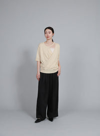 【Et】Wrap-Style Half-Sleeve Light Knit