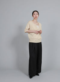 【Et】Wrap-Style Half-Sleeve Light Knit