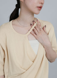 【Et】Wrap-Style Half-Sleeve Light Knit