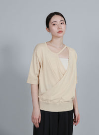 【Et】Wrap-Style Half-Sleeve Light Knit