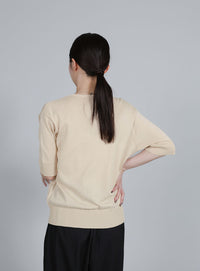 【Et】Wrap-Style Half-Sleeve Light Knit