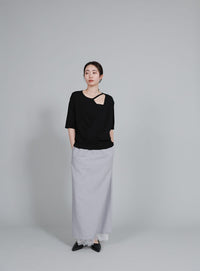 【Et】Wrap-Style Half-Sleeve Light Knit