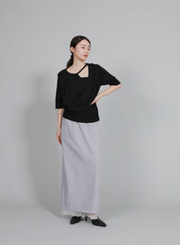 【Et】Wrap-Style Half-Sleeve Light Knit