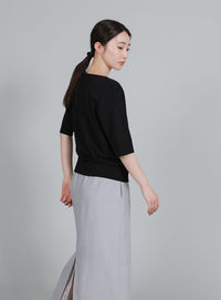 【Et】Wrap-Style Half-Sleeve Light Knit