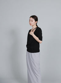 【Et】Wrap-Style Half-Sleeve Light Knit