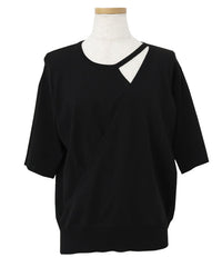 【Et】Wrap-Style Half-Sleeve Light Knit