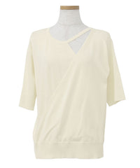 【Et】Wrap-Style Half-Sleeve Light Knit