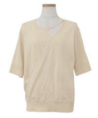 【Et】Wrap-Style Half-Sleeve Light Knit