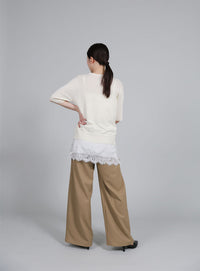 【Et】Wrap-Style Half-Sleeve Light Knit