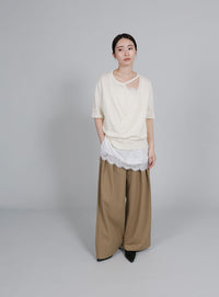 【Et】Wrap-Style Half-Sleeve Light Knit