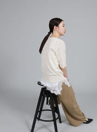 【Et】Wrap-Style Half-Sleeve Light Knit