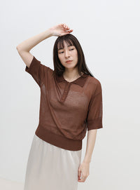 シアーサマーシンプルポロニット