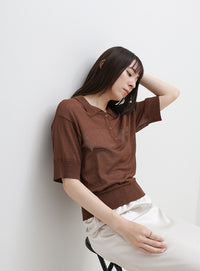 シアーサマーシンプルポロニット