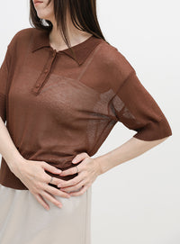 シアーサマーシンプルポロニット