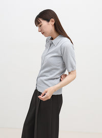 フロントボタンサマーポロニット
