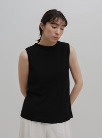 リネンライククルーネックノースリーブニット