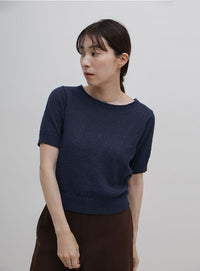 ネックデザインニットハーフスリーブトップス