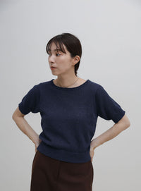 ネックデザインニットハーフスリーブトップス