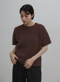 ネックデザインハーフスリーブニット