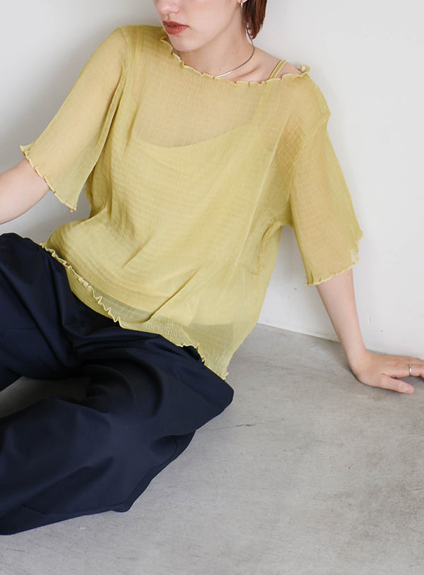 シアー楊柳メローキャミ付きトップス【SALE】