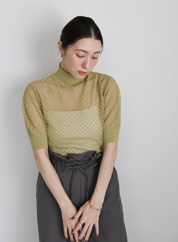 透かし編みハーフスリーブサマーニット【SALE】