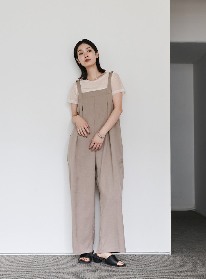 select moca【美品】 ベージュ オーバーサイズ ノーカラー セット Et】ノーカラージャケットサロペットセットアップ – SELECT MOCA