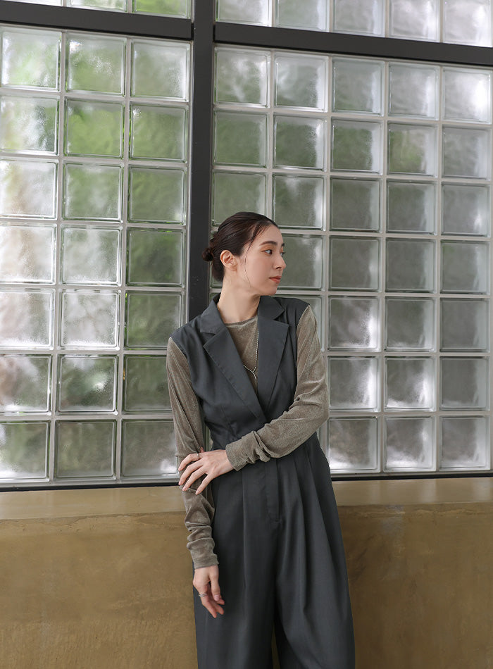 オケージョン/結婚式】テーラードウエストボタンオールインワン