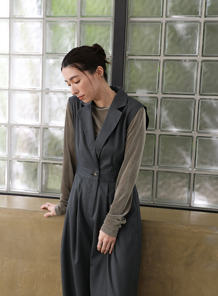 オケージョン/結婚式】テーラードウエストボタンオールインワン