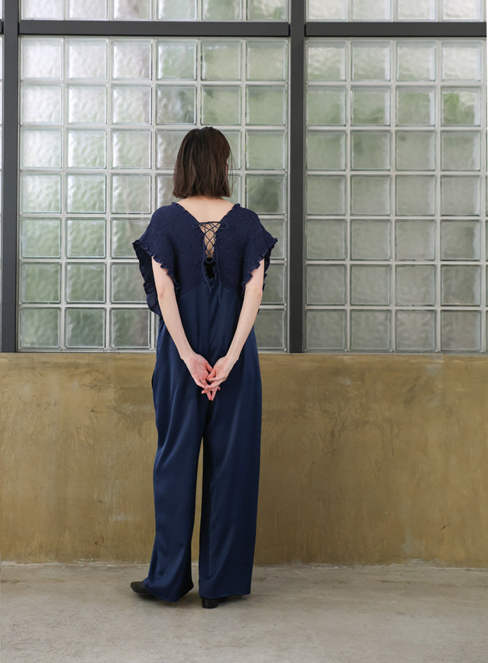 オケージョン/結婚式】シャーリングデザインオールインワン