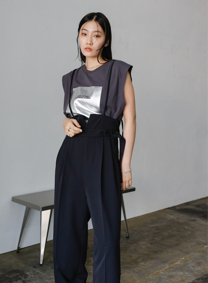 SELECT MOCA セレクトモカ　ハイウエストサロペット　黒 ハイウエストサロペット（サロペット/オーバーオール）｜select