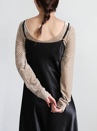 サテンフレアキャミワンピース