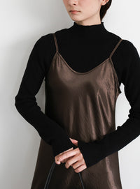 サテンフレアキャミワンピース