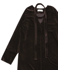 ボウタイリボンVネックベロアワンピース