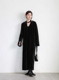 ボウタイリボンVネックベロアワンピース