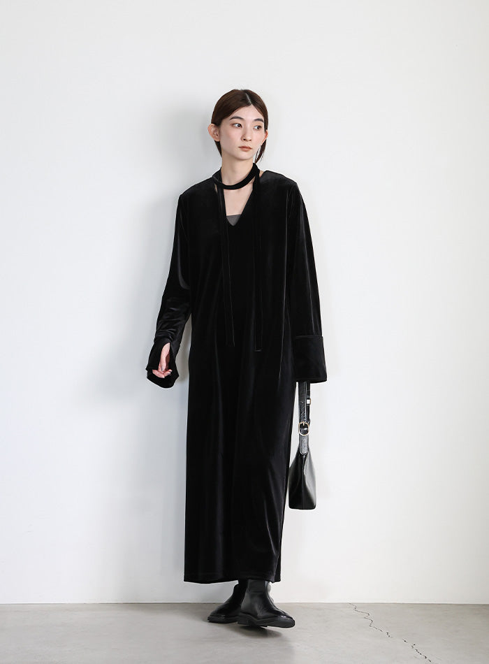 ボウタイリボンVネックベロアワンピース – SELECT MOCA