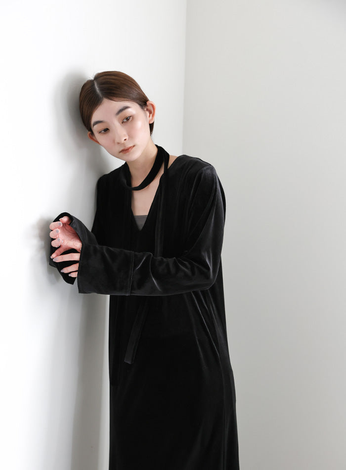 ボウタイリボンVネックベロアワンピース – SELECT MOCA
