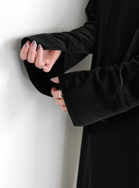 ボウタイリボンVネックベロアワンピース