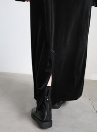 ボウタイリボンVネックベロアワンピース