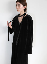 ボウタイリボンVネックベロアワンピース