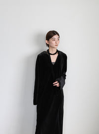 ボウタイリボンVネックベロアワンピース