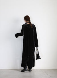 ボウタイリボンVネックベロアワンピース