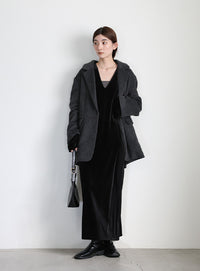 ボウタイリボンVネックベロアワンピース