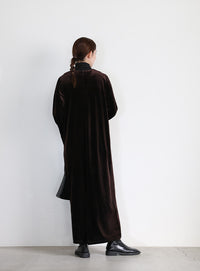 ボウタイリボンVネックベロアワンピース