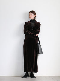 ボウタイリボンVネックベロアワンピース